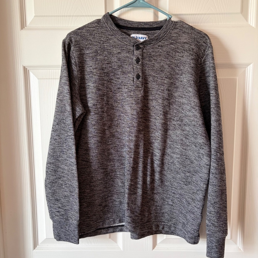 Old Navy Mens Gray Marled Cotton Blend Long Sleeve Henley Pullover Size M
